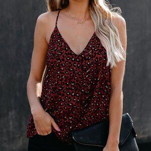 Wine Red Leopard Printed Racerback Tank Top